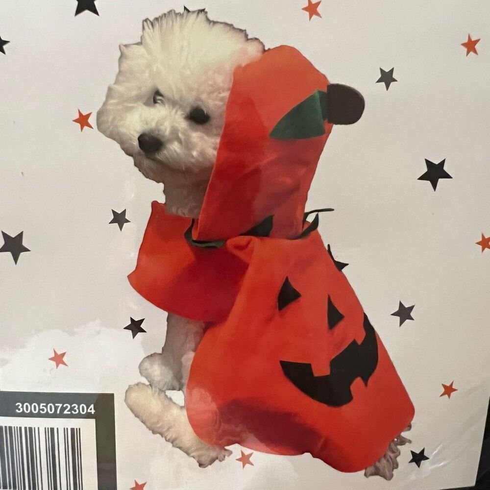 Dog Halloween Costume Pumpkin Small Pet Dog Cat Easy On Off Orange Felt New